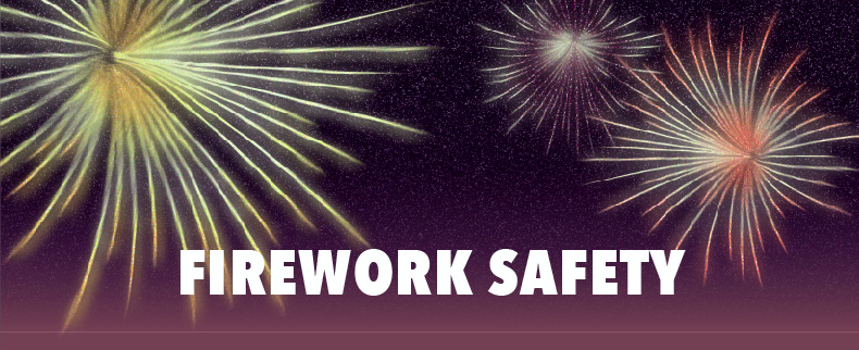 Graphic of fireworks for beginning of firework safety infographic